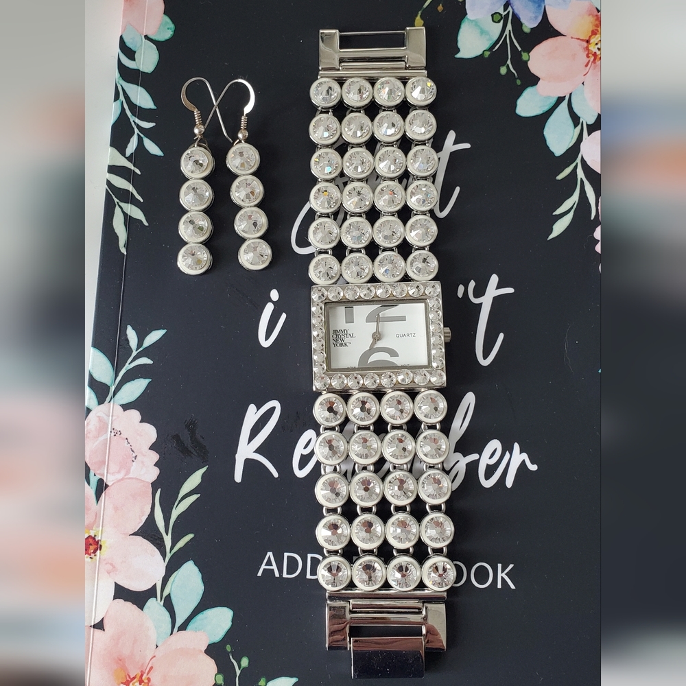 Jimmy Crystal New York Swarovski Crystal Watch & Earrings Bundle